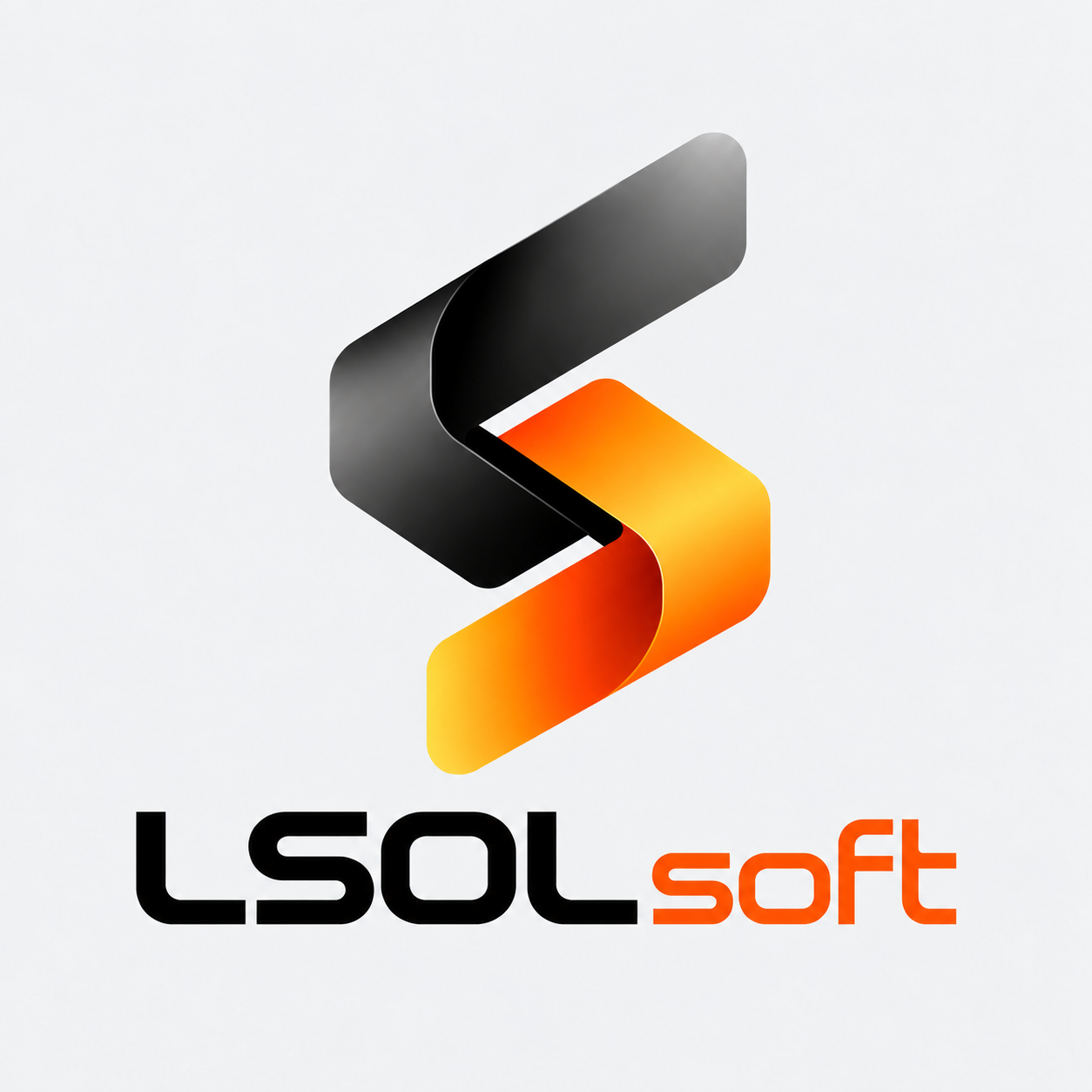 LSOLsoft โลโก้รูปตัว S สีดำและส้ม